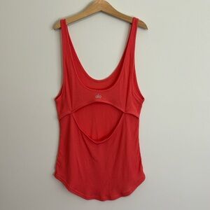Alo Ribbed Tank Open Back Coral Medium